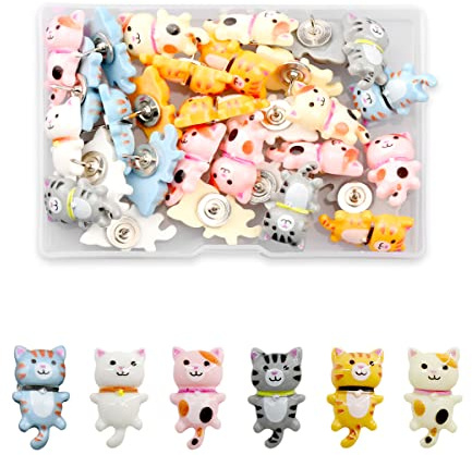 Jagowa 30PCS Cat Push Pins Decorative Thumbtacks Creative Cat Cute Pushpins for Wall Maps Photos Bulletin Board or Cork Boards (2210-12)