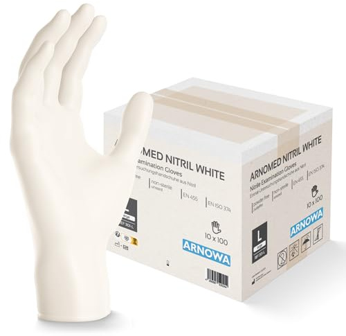 1000x ARNOMED® Einweghandschuhe Weiß, Nitril Handschuhe, Einmalhandschuhe L | Nitrilhandschuhe Einweg puderfrei, Gummihandschuhe Einweg, Schutzhandschuhe, Handschuhe Nitril in XS, S, M, L, XL