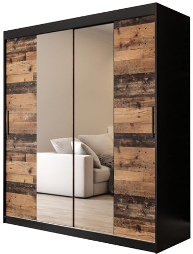 KRYSPOL Schiebetürenschrank Old Style T1 180 cm Kleiderschrank mit Spiegel Einlegeboden Schlafzimmer- Wohnzimmerschrank Schiebetüren Modern Design (Schubladen: 4)
