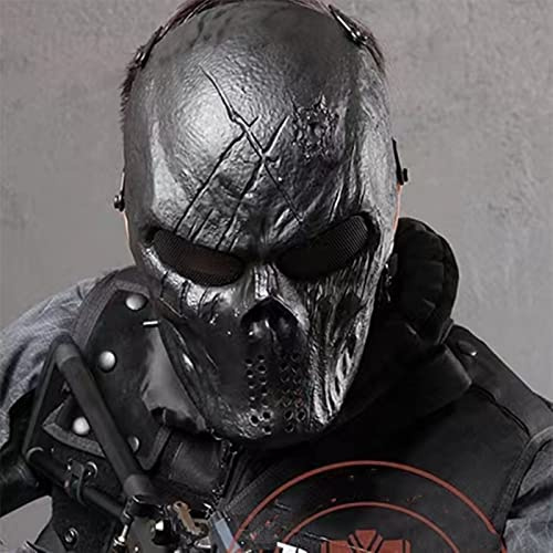 YJHWLF Halloween Maske,Totenkopf Maske Erwachsene,Taktischer Geistermaskenhelm mit Metallgitter Augenschutz, Gruselige 3D Skelett Helm Aus NatüRlich Latex FüR Cosplay Halloween Party Kopfbedeckung
