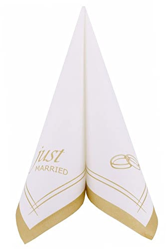 APARTina Airlaid Servietten Hochzeit stoffähnlich 40 x 40 cm 1/4-Falz - Just married in Gold, Hochzeitsserviette, stoffähnliche Einweg Serviette Trauung