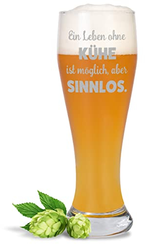 JUNIWORDS Weizenbierglas mit Gravur, Ein Leben ohne Kühe ist möglich, aber sinnlos, Bierglas (1009706)