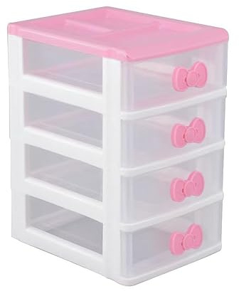 Härlig förvaringsbox i flera lager för flickor, söt skåpdekor, minilåda, organisatör, söt plastbyrå, Kawaii-lådor för badrum, sovsal, skrivbord, hem, kontor (rosa 4 lager)