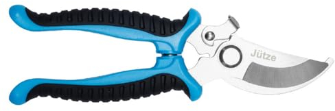 Gartenschere für Sträucher und Blumen mit Rutschfester Griff & Edelstahl-Klinge, Leicht & Ergonomisch Rosenschere Jütze®, Sicher mit Klingensperre, Beidhändig bedienbar, Länge 19cm