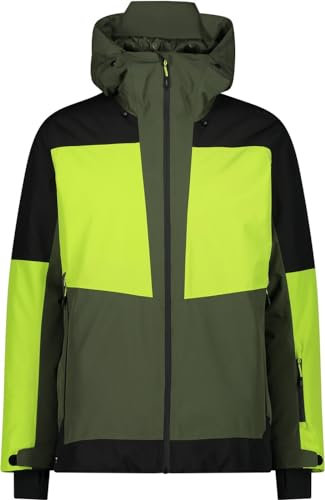 CMP M Jacket Fix Hood Pl Pongee Jacquard+tpu Colorblock-Grün - PrimaLoft Technische warme Herren PrimaLoft Skijacke, G