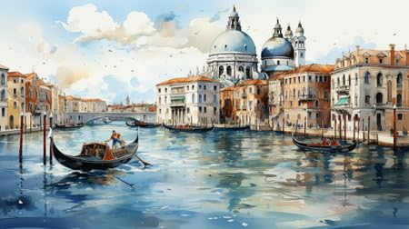 adrium Acryl-Bild 50 x 30 cm: Eine Illustration von Venedig, einer atemberaubenden Stadt. Stadt der Brücken, des Karnevals, der Gondolieri und der Liebe. (208452610)