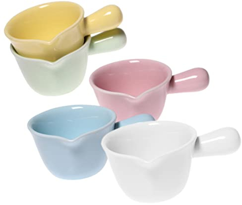 BESTonZON Mini Brocca di Latte in Ceramica 100ml con Beccuccio Unico e Design Multifunzionale per Casa e Ristorante, Set da 5 Pezzi con Manico Ergonomico