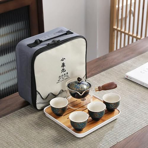 XIUPO Juego de té de cerámica de Vidrio Creativo, Juego de té de Kung Fu, Juego de té de Viaje, Tetera, Tetera, Juego de Tazas de té, infusor