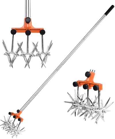 BARAYSTUS Rotary Cultivator Retractable Long Handle Cultivator Weatherproof Garden Cultivator Made of Stainless Steel with Removable Prongs Cultivator Set for Soil Mixing Rotary Cultivator Garden