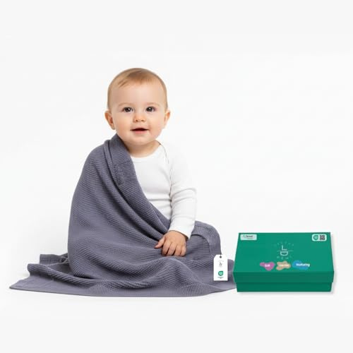 little dedi ld Little Dedi - Manta de punto suave y sedosa, 100% eucalipto austriaco Lyocell Tencel™, hipoalergénica y reguladora térmica, comodidad de lujo para recién nacidos Dua, 80 x 100 cm (azul)