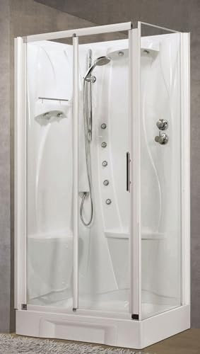 Novellini New Holiday 2P+F Idromassaggio 100x70 cm Cabina Doccia Multifunzione Apertura 1 Anta Scorrevole Seduta Sinistra Miscelatore Meccanico Vetro Trasparente Profilo Bianco Doccetta Altezza 206cm