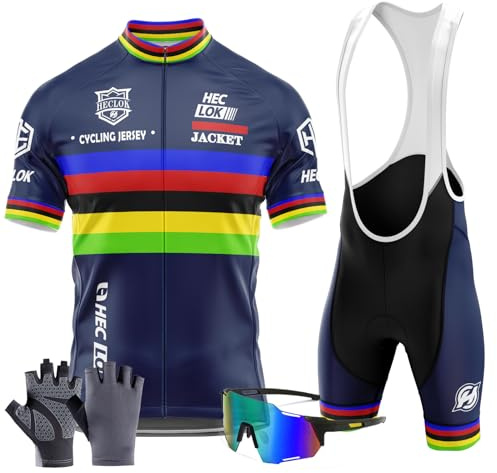 Ensemble Cyclisme Homme Manches Courtes – 9D Gel, Respirant | 9D Gel, respirant, séchage rapide, 3 poches arrière, cuissard à bretelles inclus, pour VTT et route