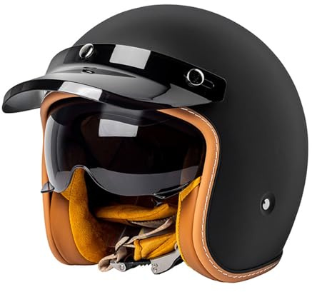 Retro 3/4 Motorrad Helm Jethelm Vintage-Roller-Helm, DOT/ECE-Zertifizierter Retro-Motorradhelm Mit Offenem Gesicht Für Damen Und Herren, Leichter Moped-Helm
