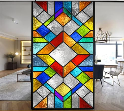Sichtschutz-Fensterfolie, europäischer Kirchenstil, Buntglas, kein Kleber, statische Haftung, dekorative Fensteraufkleber (40x60cm)