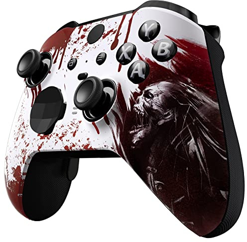 eXtremeRate Front Housing Shell for Xbox One Elite Series 2, Custom Faceplate with Accent Rings for Xbox Elite 2 Core Controller (Model 1797) - Blood Zombie