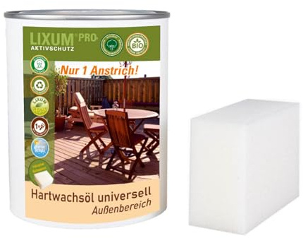 LIXUM PRO - 100% BIO biologisches & natürliches Hartwachsöl universell für Außenbereich/Außen, Farbe: farblos, Inhalt:500 ml (ca.13m²)