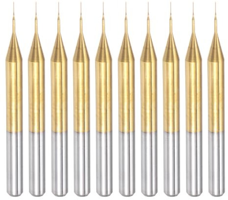 sourcing map 10Pcs 0.2mm Titanium Coat Carbide End Mill Engraving Milling Cutter CNC Router Bits for PCB Machine, 1/8 Shank