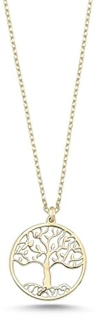 Einzelstück Collar con colgante del árbol de la vida, plata de ley 925, oro de 14 quilates, chapado en oro rosa de 14 quilates, cadena de plata Aoratos Tree of Life I, hipoalergénico y sin níquel, 43