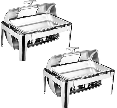 Chafing Dish Buffet-Set, 9 l, isoliert, rechteckig, mit sichtbarem Roll-Top, Lebensmittel-Tablett, Wasser-Tra-Kraftstoffständer für Hochzeiten, Partys, Bankette, Esszimmer, 6 Stück