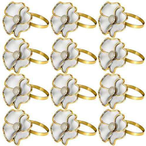 Carriere Blumen- - Rostfreie, Elegante Serviettenhalter für Papierservietten und Tischdecken zum Abendessen, Gold, 12Er-Set