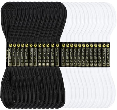 Romon Stickgarn Set, Embroidery Threads Nähgarn Schwarz & Weiß, 12 Stränge pro Garn, jeweils 8 m lang, Garn für Freundschaftsbänder Bracelets Stickerei Basteln Crafts Set Leisure Arts Kreuzstich