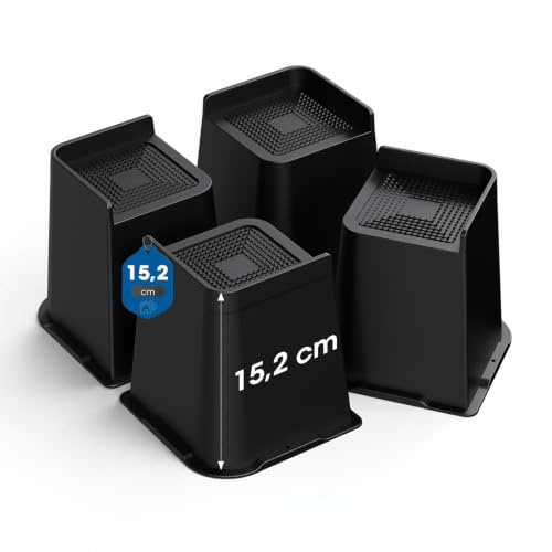 MXMZHXU Möbelerhöhung 15 cm, L-Form Betterhöhung, Heavy Duty Unterstützung bis 6000lbs, Übergroße Bett Lifts für Bett, Couches, Tische, Sofa, Schreibtische (Schwarz, 15cm-4Stück)