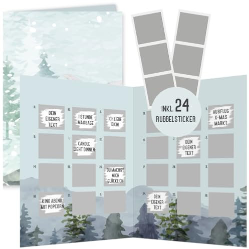 Adventskalender zum Rubbeln | Überraschungs-Adventskalender A3 | Weihnachtskalender Aktivitäten | Rubbel Adventskalender für Mann und Frau (Winter Blau)