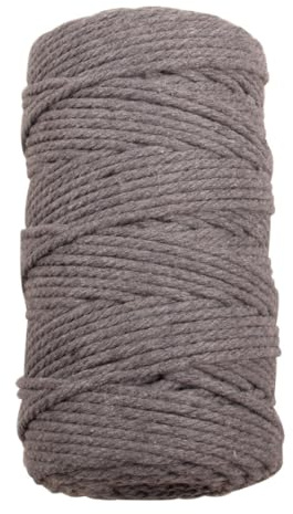 Pmnzdy 100M Makramee Garn 5mm Makramee Kordel Baumwollgarn Baumwollkordel Farbiges Baumwollseil Handwerk Strickseil Natürliche Baumwoll-Schnur für Stricken Makramee Weben Deko DIY Handwerk Grau