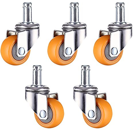 SZITW 50 mm Ersatzrollen für Drehstühle (Tragfähigkeit 160 kg/5 Stück), orangefarbene Nylonrollen für Möbel, 2 Standardschaftmodelle erhältlich (11 x 22 mm/10 x 15 mm), Drehgelenke ohne Bremse/Stä