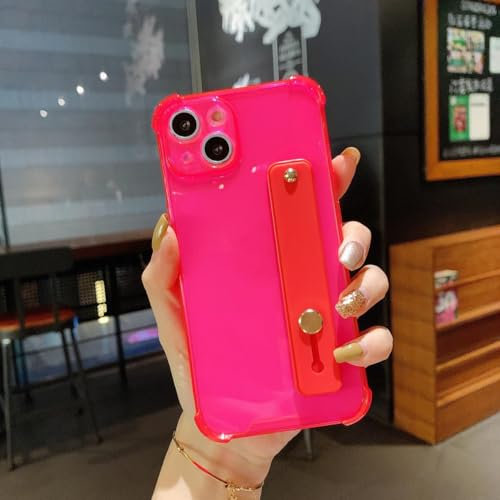 ADKOT Custodia trasparente a fluorescenza brillante per iPhone 15 14 13 12 11 Pro XS Max Mini XR X XS 8 7 Plus SE Custodia con cinturino da polso in TPU,Rosa,Per iPhone XSMAX