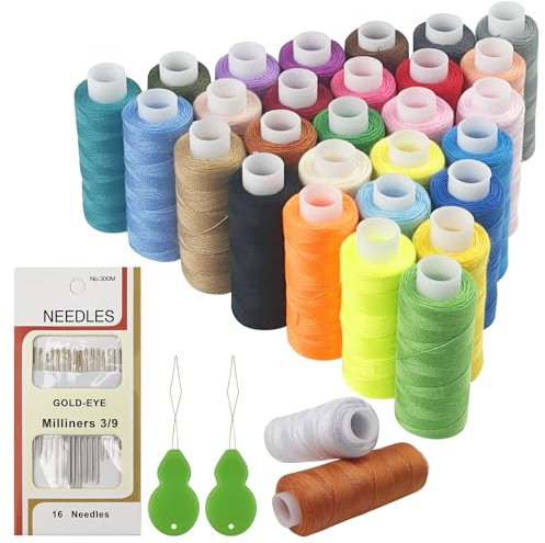 MeoZynxadril 30 Stück Nähgarn Set, Nähfaden, 250 Yard Nähmaschine, NäHmaschinengarn, Mit 16 Nadeln und 2 Nadel Einfädler, Allesnäher Garn, Nähseide für Handwerk, Nähen, Reparatur, Buchbinden