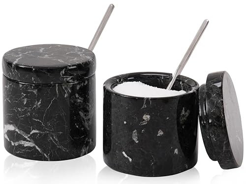 SPESHSTONES Marble Salt Cellar 3 Inch Black Salt Shakers Set for Kitchen, Salt Containers for Countertop, Sugar Bowl With Lid, Salt Holder, Spice Jars for Seasoning Storage, Salt Box