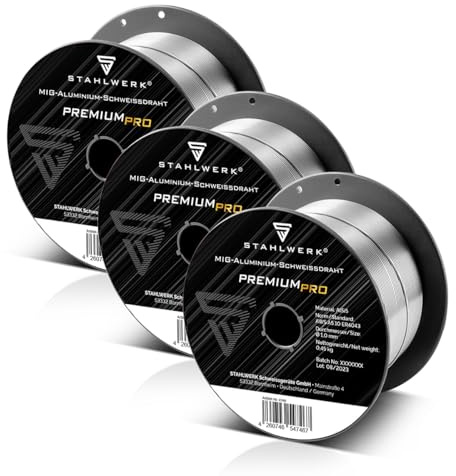 STAHLWERK MIG/MAG Aluminium Schweißdraht Ø 1,0 mm ER4043 (AlSi5) D100-Spule | 3 Stück je 0,45 kg, 16 mm Dorn, spritzarm, hochwertige Massivdrahtelektrode zum Schweißen von Aluminium mit Schutzgas