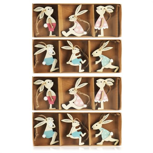com-four® 12x Dekoaufhänger Hase, Osterschmuck aus Holz zum Aufhängen | Holzaufhänger Hasen zum Dekorieren - Ostern