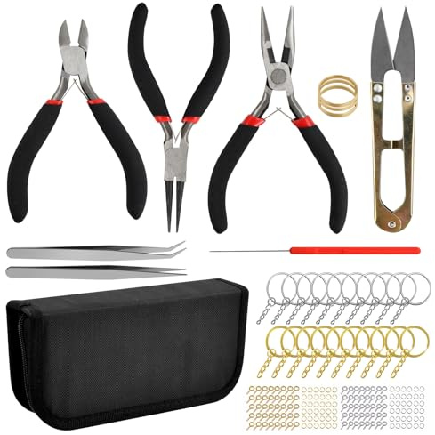 Lunaanda Schmuckherstellungs-Werkzeugset, 8 Schmuckzangen-Reparatursatz und 220 Schmuckherstellungs-Zubehörset für DIY handgefertigte Armbänder, Halsketten, Ohrringe und Schlüsselanhänger