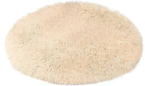 Fycakly Warme Winter-Haustiermatten für Katzen, Hundehütten, kleine mittelgroße Hunde, warme Decke, rund, Plüsch, gemütlich ​​ Katzenkissen mit Katzengras-Spielbereich​​ (Beige, One Size)