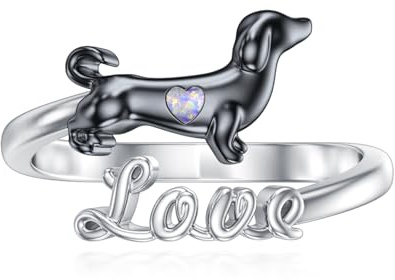 Dackel Hund Ring für Damen 925 Sterling Silber Opal Hunde Ringe Verstellbarer Schmuck Geschenke