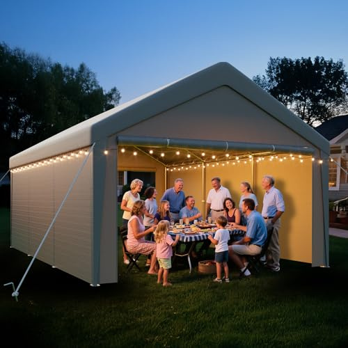 arvioo Pavillon mit 2 Seitenwände & 2 Eingänge, Schaffen eine Temporäre Raumlösung, 4x6 m XXL Zeltgarage Lagerzelt Weidezelt Gerätezelt Winterfest Windschutz Wasserdicht UV-beständig, Stahl & PE (Grau