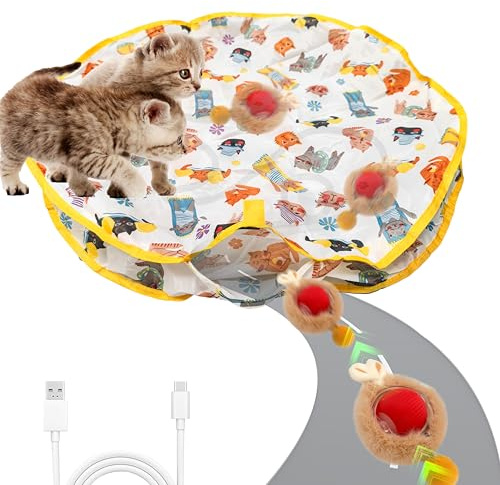 njbbx 28-Inch Interactive Cat Play Mat with Automatic Rolling Ball – Motion-Activated Hide & Seek Toy for Indoor Cats