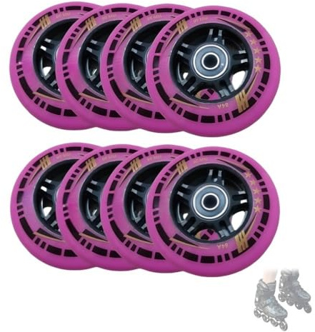 woxefo Mit Lagern Inline Skate Räder 84A Rollschuhrollen PU Material Leise, langlebig,Sanftes Gleiten 90 MM 8Er Pack Geeignet für Asphalt und Beton(Rosa)