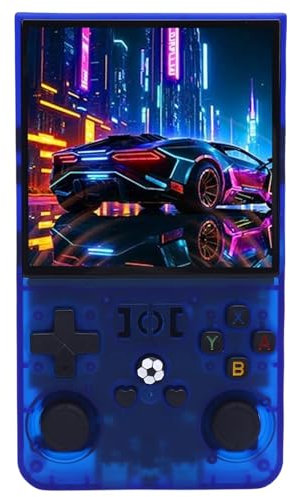 Retro Handheld Game Console Player Portable Battery Open Source Gaming Console Transparent Blue Video Game Antique Bar Code Scanners (64G)