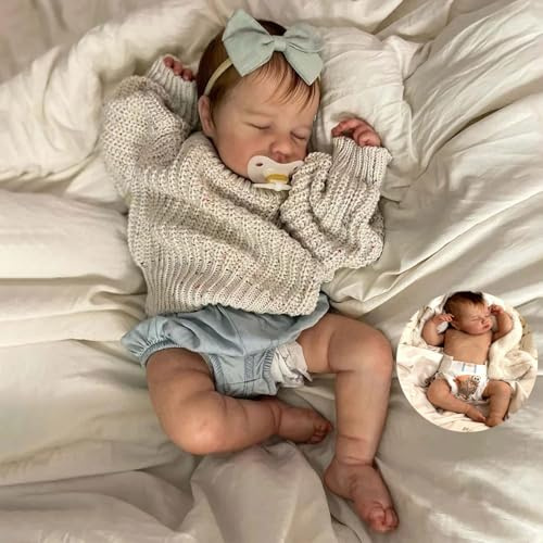 Anano Reborn Baby Vollvinyl Lebensecht, Vinyl Baby Mädchen-50CM Reborn Puppen Lebensecht Babypuppen Wie Echt Lebensechte Puppen Mit Zubehör