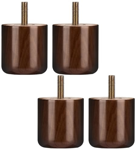 Btowin 2 inch /5cm Solid Wood Furniture Legs, 4Pcs Modern Round Wooden Bun Feet Sofa Legs with Threaded M8 Hanger Bolts & Mounting Plate & Screws for Sofa Couch Cabinet Bed(Walnut)
