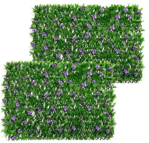 2ps Artificial Ivy Expandable Fence Privacy Screen, Garden Screening Privacy Hedge, Retractable Hedge, Faux Trellis For Balcony, Patio, Outdoor & Home Decorations, 200x40cm- Expanded