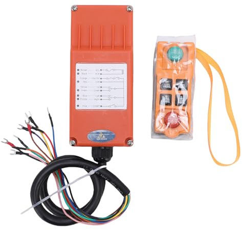 Telituny Industrial Wireless Crane Remote Control, 6-Button 100m Range with Emergency Stop, ABS Transmitter & for Overhead Cranes, Hoists, Mining Equipment (420-450MHz)