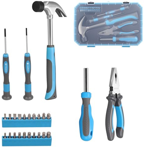 DOMINOX 25 Piece General Household Tool Set with Plastic Storage Toolbox, tool box for Home, Garage, Office