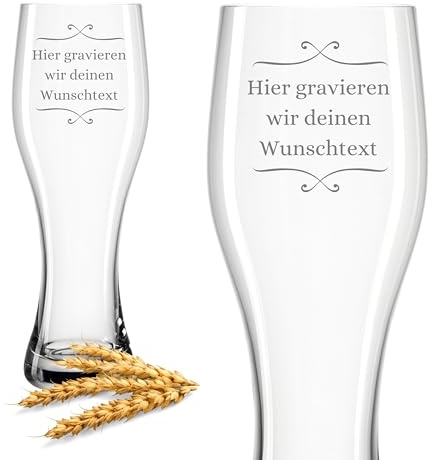 Weizenglas mit Gravur Leonardo - Personalisiertes Geburtstagsgeschenk für Männer mit Wunschtext - Männergeschenk zum Geburtstag - Für Papa, Opa zum Vatertag