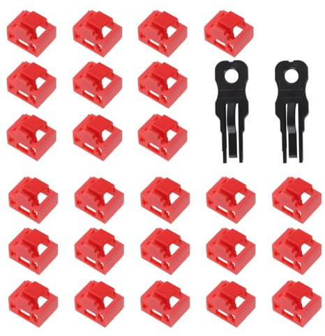 ACOLY 25 protectores de puerto RJ45 rojos y antipolvo - Hub LAN Ethernet con tapa antipolvo y 2 llaves extraíbles