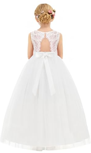 Uleecca Flower Girls Dress Wedding Lace Princess Dresses White 8-9Y
