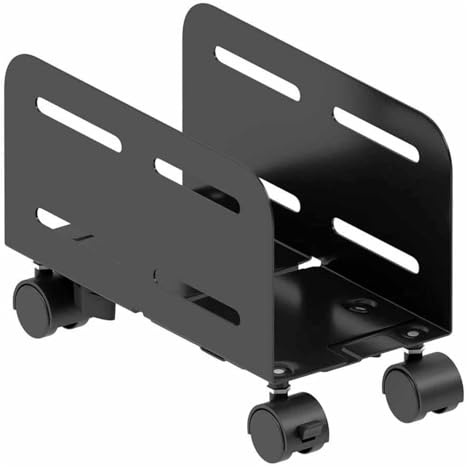 CABLEPELADO - Soporte para CPU de Suelo con 4 Ruedas (2 con Freno) | Carrito Ajustable para Torre PC (119-209mm) | Carga Máx. 10kg | Negro